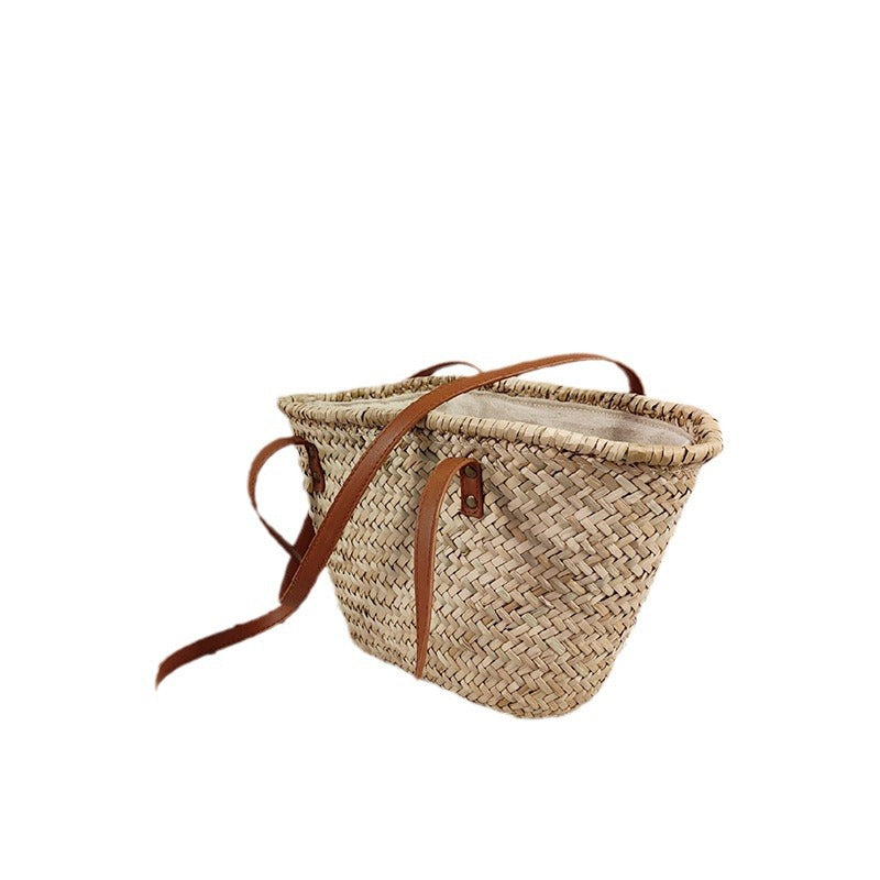 Grass woven bag, hand woven, large capacity, hand-held, diagonal cross beach vacation beach bag