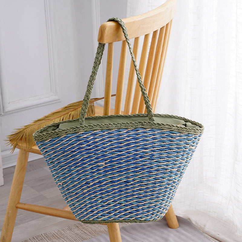 Vintage woven tote bag, tote bag, woven vegetable basket, water bucket bag, women's diagonal cross paper woven bag