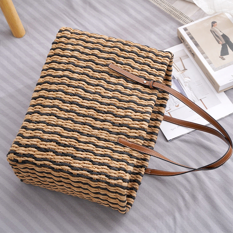 Paper rope woven hand-held backpack, large capacity artistic computer bag, versatile for college students' work and work, single shoulder diagonal cross bag